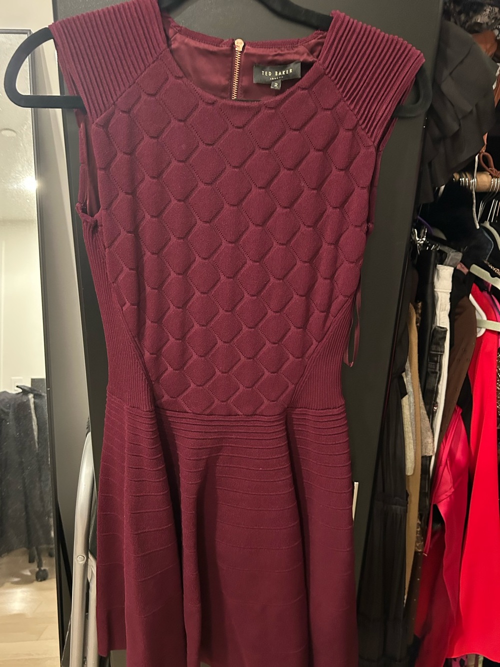 Ted Baker Burgundy Textured Fit & Flare Mini Dress